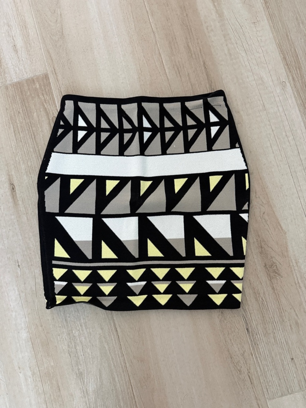 RACHEL Rachel Roy Knit Black, White & Yellow Geometric Pencil Skirt